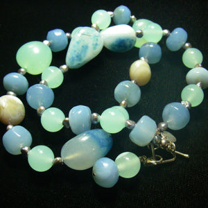 Sea Green, Blue Chalcedony, Black Pearl Silver Necklace - Leila Haikonen Jewellery