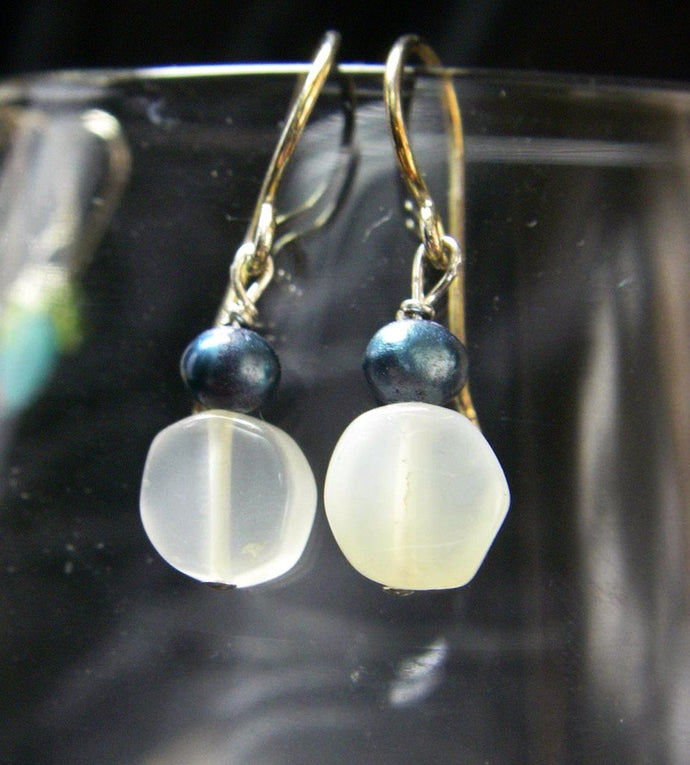 White Moonstone, Blue Pearl, Silver Earrings - Leila Haikonen Jewellery