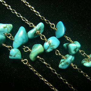 Blue Turquoise, Long Silver Chain Necklace - Leila Haikonen Jewellery