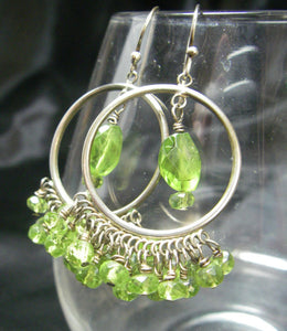 Green Peridot, Sterling Silver Hoop Earrings - Leila Haikonen Jewellery
