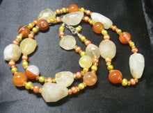 Orange Carnelian, Rutilated Quartz, Pearl, Silver Necklace - Leila Haikonen Jewellery
