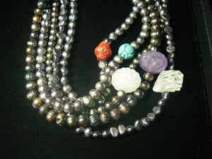 Turquoise & Black Pearl Silver Necklace - Leila Haikonen Jewellery