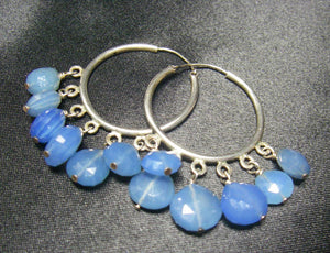 Bright Blue Chalcedony, Silver Hoop Earrings - Leila Haikonen Jewellery