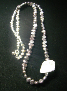 Black Pearls, White Quartz Carving, Sterling Silver Necklace - Leila Haikonen Jewellery