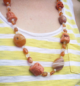 Coral, Carnelian & Rose Quartz Silver Necklace - Leila Haikonen Jewellery