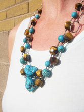 Huge Turquoise, Gold Tiger Eye, Silver Chain Necklace - Leila Haikonen Jewellery