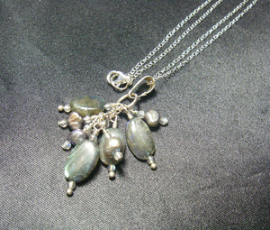 Blue Flash Labradorite Silver Cluster Pendant Necklace - Leila Haikonen Jewellery