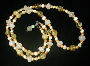 Rose Quartz, Citrine, Pearls, Sterling Silver Necklace - Leila Haikonen Jewellery