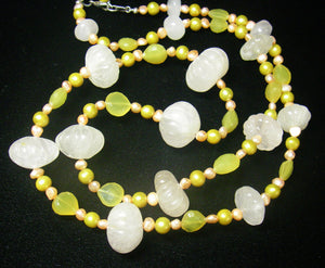 Rose Quartz, Yellow Chalcedony, Pearls, Sterling Silver Necklace - Leila Haikonen Jewellery