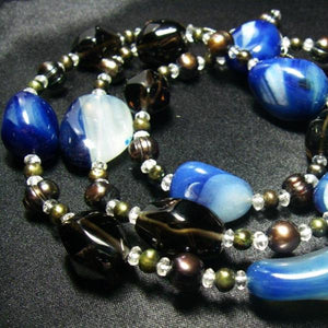 Blue Chalcedony, Smoky Quartz, Pearls, Silver Necklace - Leila Haikonen Jewellery