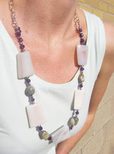 Grey Agate, Amethyst, Black Pearls, Silver Chain Necklace - Leila Haikonen Jewellery