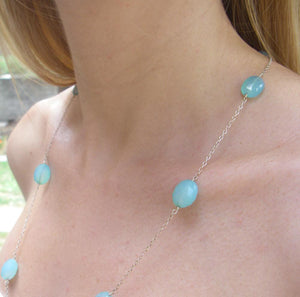 Sea Blue Chalcedony, Silver Chain Necklace - Leila Haikonen Jewellery