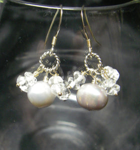 Silver Pearl, White Quartz, Silver Earrings - Leila Haikonen Jewellery