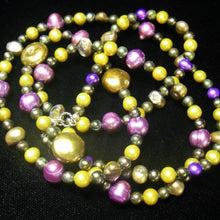 Purple, Yellow, Olive Pearls, Sterling Silver Necklace - Leila Haikonen Jewellery