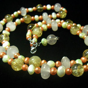 Rose Quartz, Citrine, Pearls, Sterling Silver Necklace - Leila Haikonen Jewellery