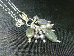 Blue Flash Labradorite Silver Cluster Pendant Necklace - Leila Haikonen Jewellery
