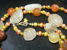 Orange Carnelian, Rutilated Quartz, Pearl, Silver Necklace - Leila Haikonen Jewellery