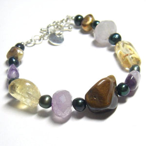 Lovely Pearl, Amethyst, Citrine, Tiger Eye Silver Bracelet – Leila ...