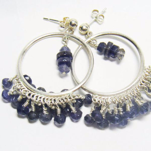 Bluish Violet Iolite, Silver, Hoop Earrings - Leila Haikonen Jewellery