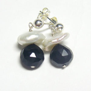 White Pearls, Black Onyx & Silver Earrings - Leila Haikonen Jewellery