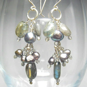 Long Blue Flash Labradorite Silver Cluster Earrings - Leila Haikonen Jewellery