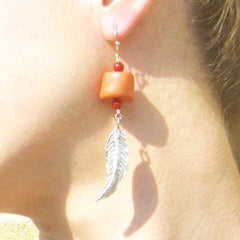Pink Coral Feather Sterling Silver Earrings - Leila Haikonen Jewellery