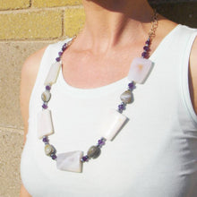 Grey Agate, Amethyst, Black Pearls, Silver Chain Necklace - Leila Haikonen Jewellery