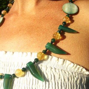 Oi Brazil, Green Agate, Citrine, Blue Pearls, Mother of Pearl Silver Necklace - Leila Haikonen Jewellery