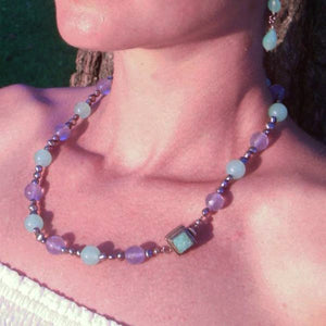 Sea Green, Blue Chalcedony, Silver Pearl Silver Necklace - Leila Haikonen Jewellery