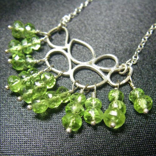 Green Peridot Leaves, Silver Chain Necklace - Leila Haikonen Jewellery