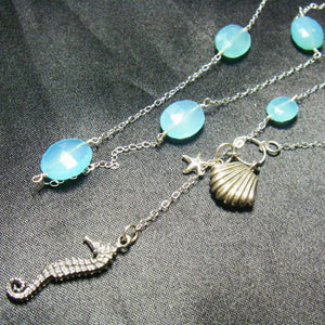 Seahorse Blue Chalcedony, Silver Chain Charm Necklace - Leila Haikonen Jewellery