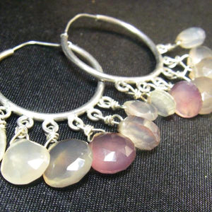 Beautiful Pink Chalcedony, Silver Hoop Earrings - Leila Haikonen Jewellery
