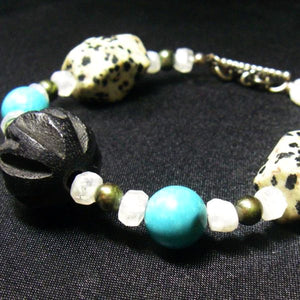 Turquoise, Dalmatian Jasper, Pearls, Moonstone, Silver Bracelet - Leila Haikonen Jewellery
