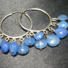 Bright Blue Chalcedony, Silver Hoop Earrings - Leila Haikonen Jewellery