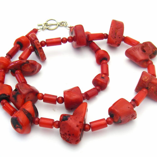 Red Coral Graduated, Silver Necklace - Leila Haikonen Jewellery