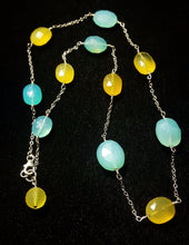 Yellow & Blue Chalcedony, Silver Chain Necklace - Leila Haikonen Jewellery