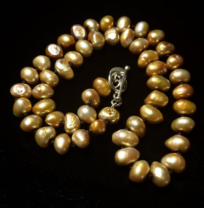 Golden Pearl Knotted Silver Necklace - Leila Haikonen Jewellery