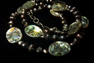 Abalone & Black Pearl Silver Necklace - Leila Haikonen Jewellery