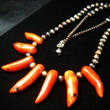 Red Coral, Black Pearls, Sterling Silver Necklace - Leila Haikonen Jewellery